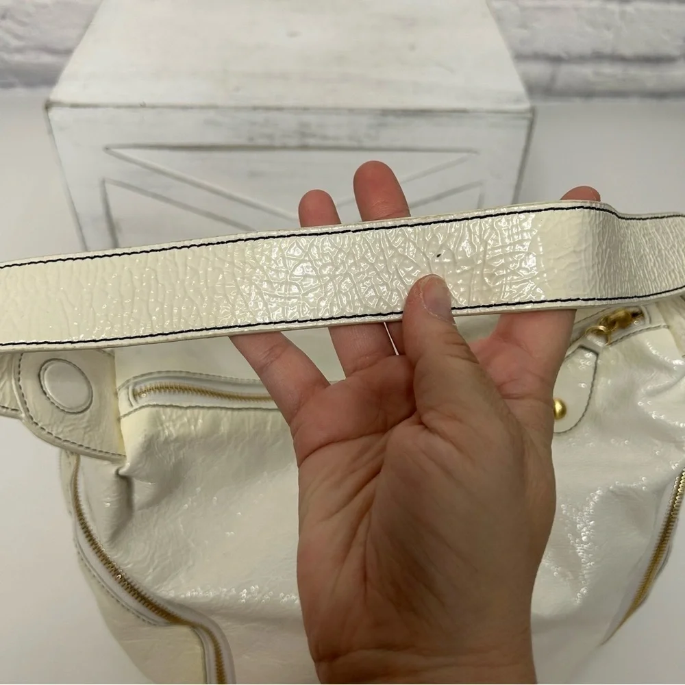 Isabella Fiore White Patent Leather Hobo Bag
